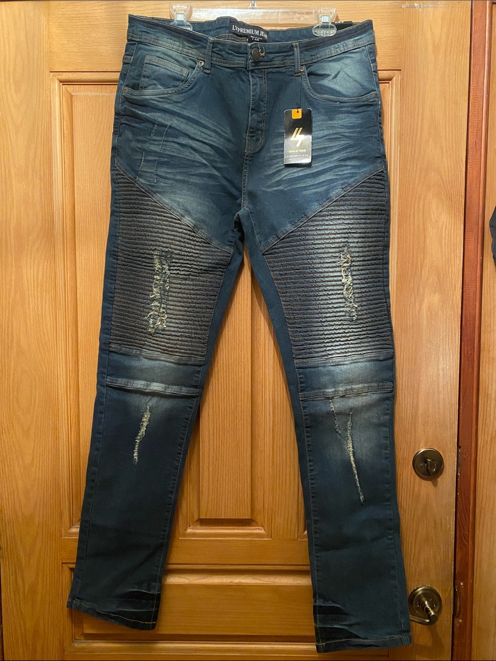 L V Premium Men’s Skinny Biker Jeans in Dark Blue New with tags